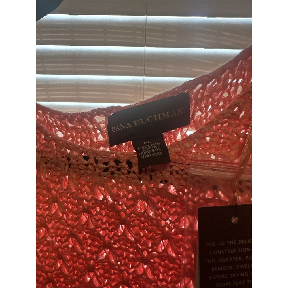 Dana Buchman "Maitai Coral" Crochet Knit XLPullover Sweater NWTs - Picture 7 of 8